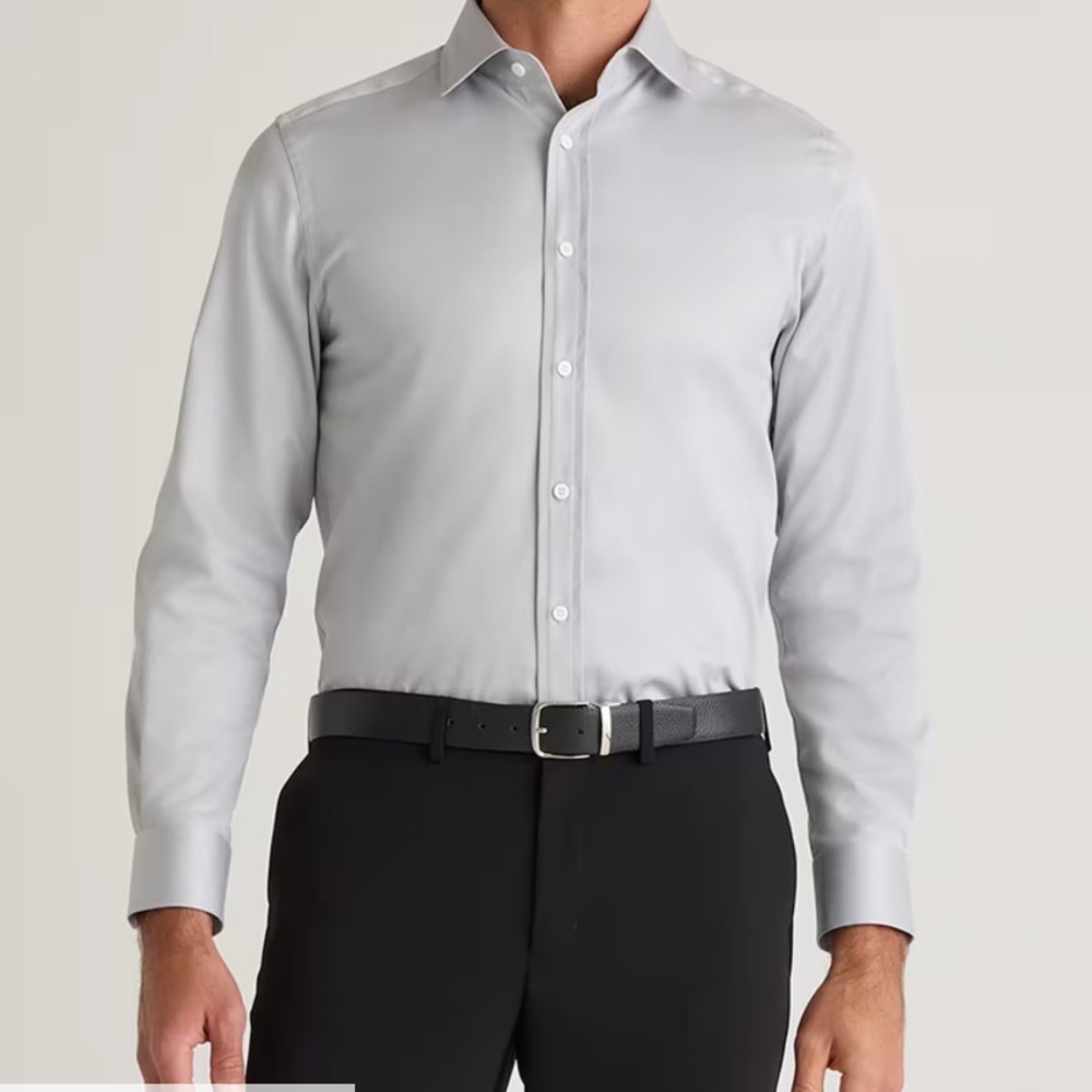Quince Organic Cotton Stretch Twill Dress Shirt. Light Grey. XL